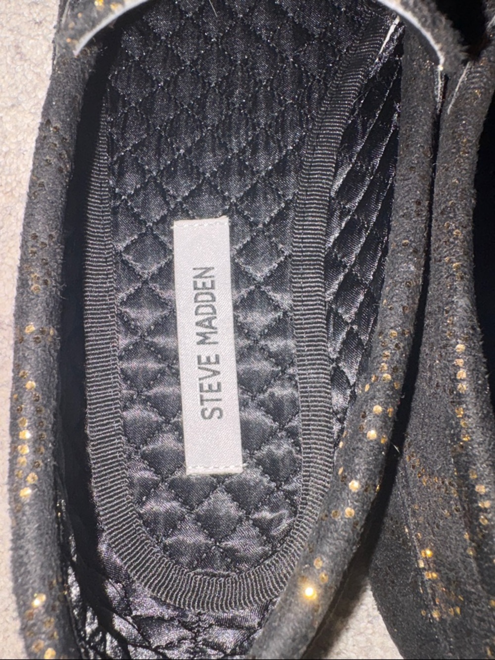 Steve Madden Black Loafers with Gold Studded Swirl Detail - Picture 5 of 5